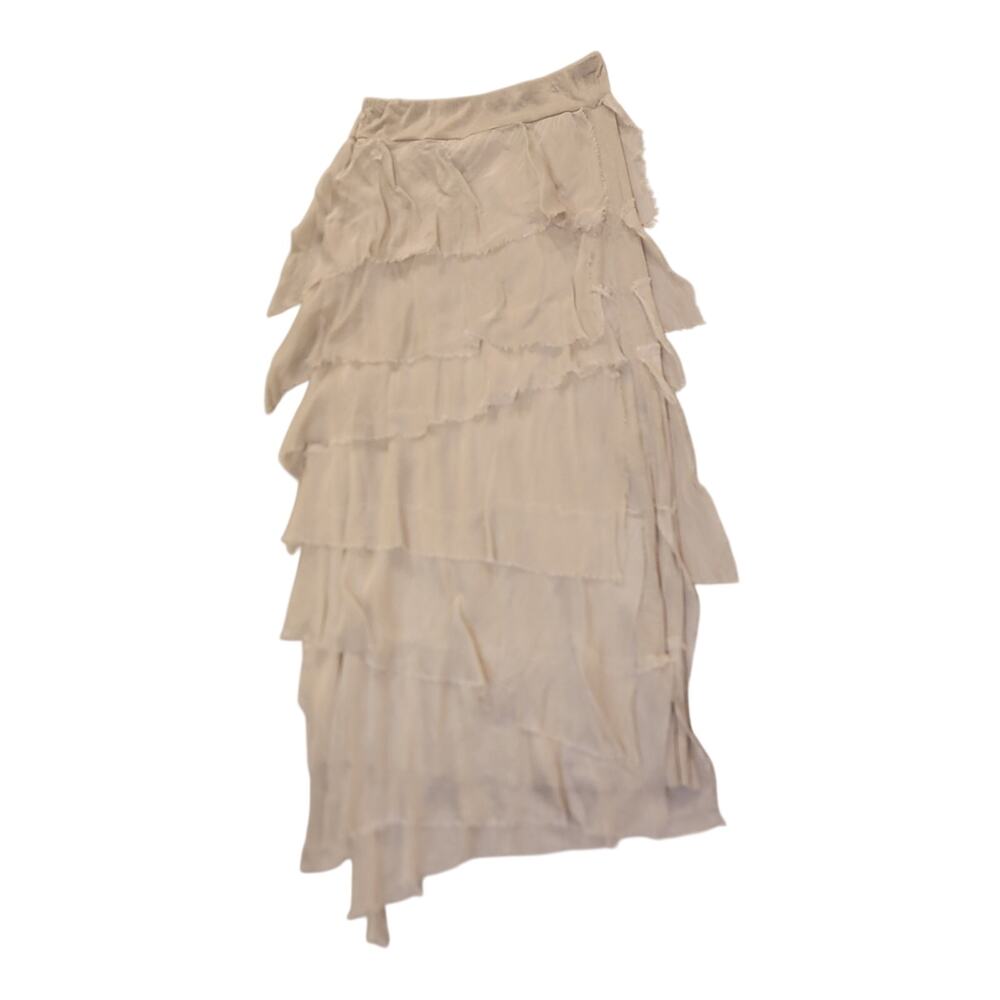Tempo Paris Tiered Ruffle Silk Skirt – Grey Size: Medium